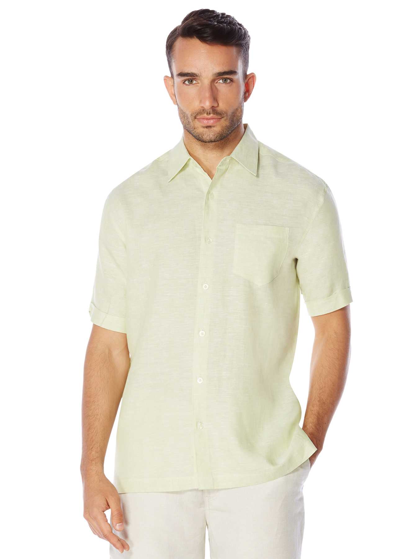 Cubavera 100% Linen Short Sleeve 1 Pocket Cross Dye Shirt