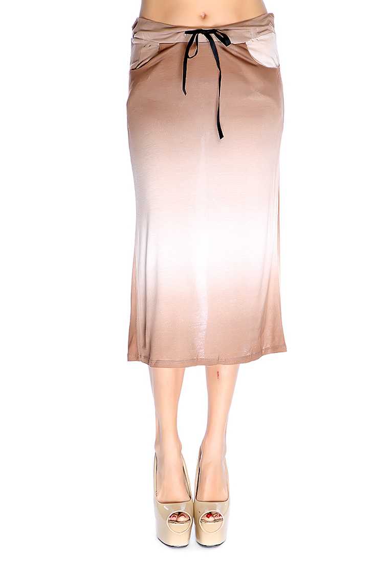 Tan Gradient Waist Tie Back Slit Casual Skirt