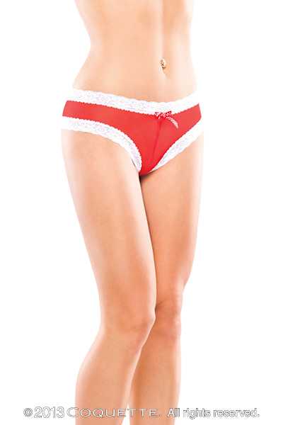 Red White Lace Trim Mesh Panty
