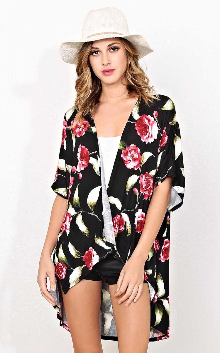 Fall Date Floral Knit Wrap - - Black Combo in Size by Styles For Less