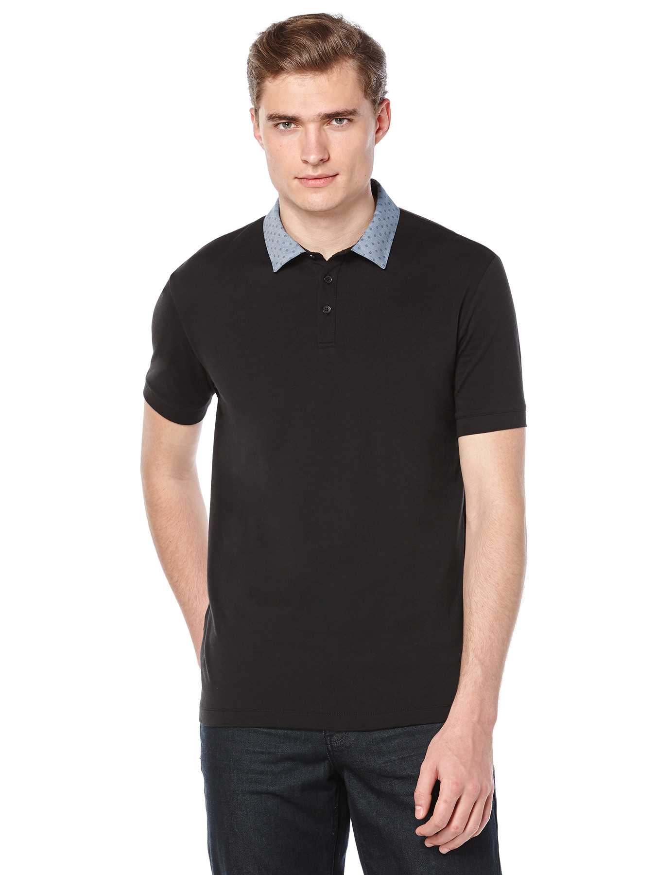 Perry Ellis Short Sleeve Woven Collar Polo