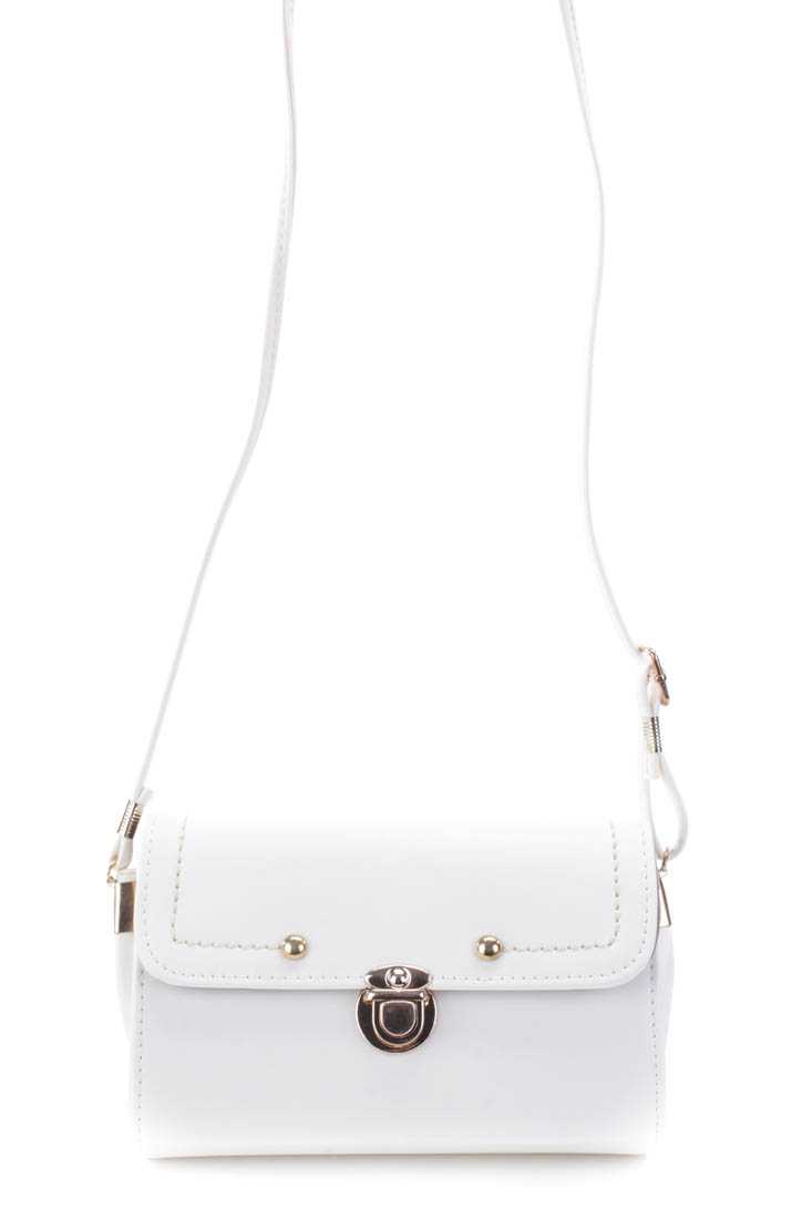White Faux Leather Baguette Handbag