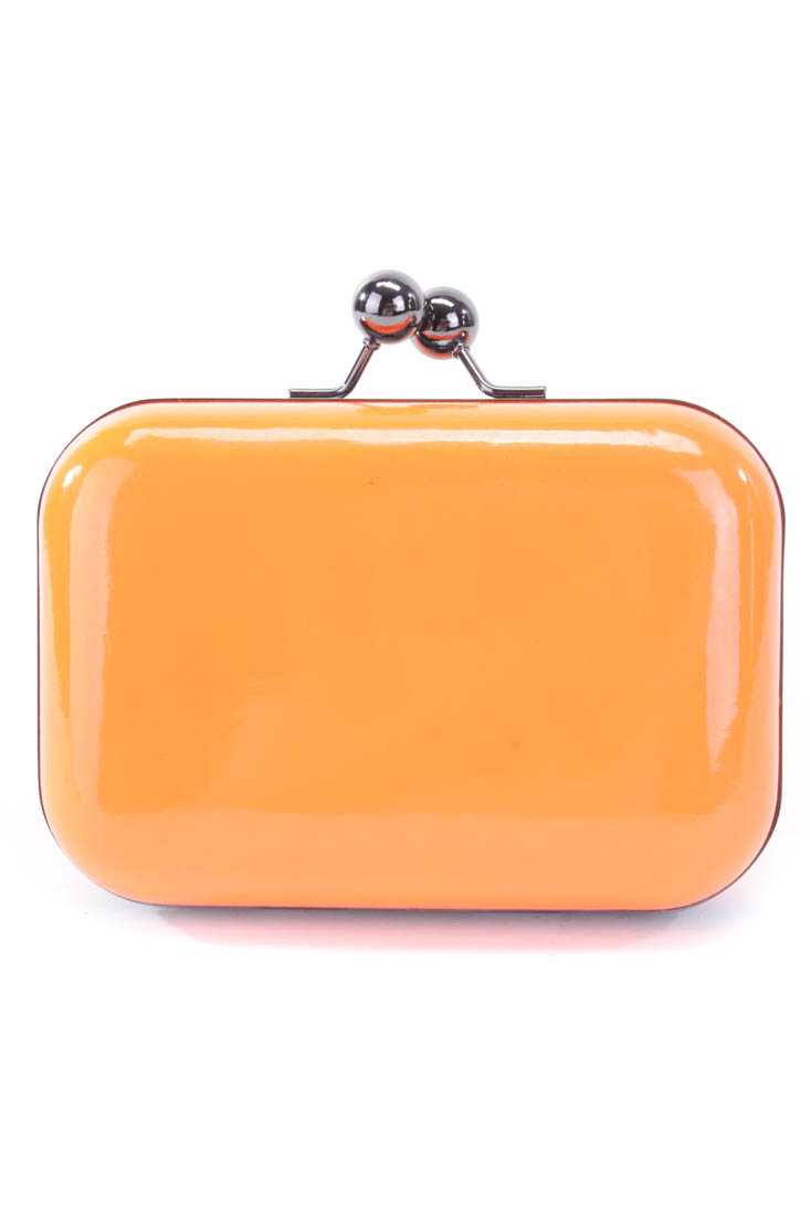 Neon Orange Patent Faux Leather Twist Lock Clutch