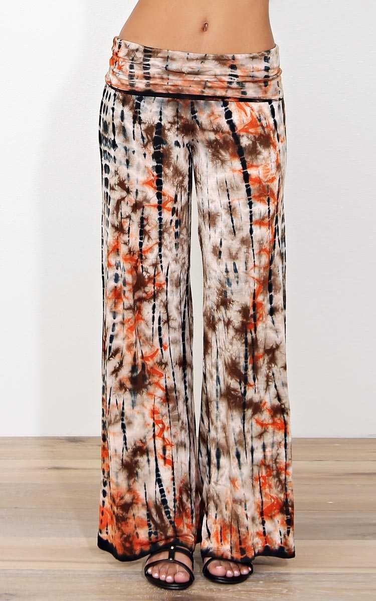 Groovy Feel Knit Palazzo Pants - - Rust Combo in Size by Styles For Less