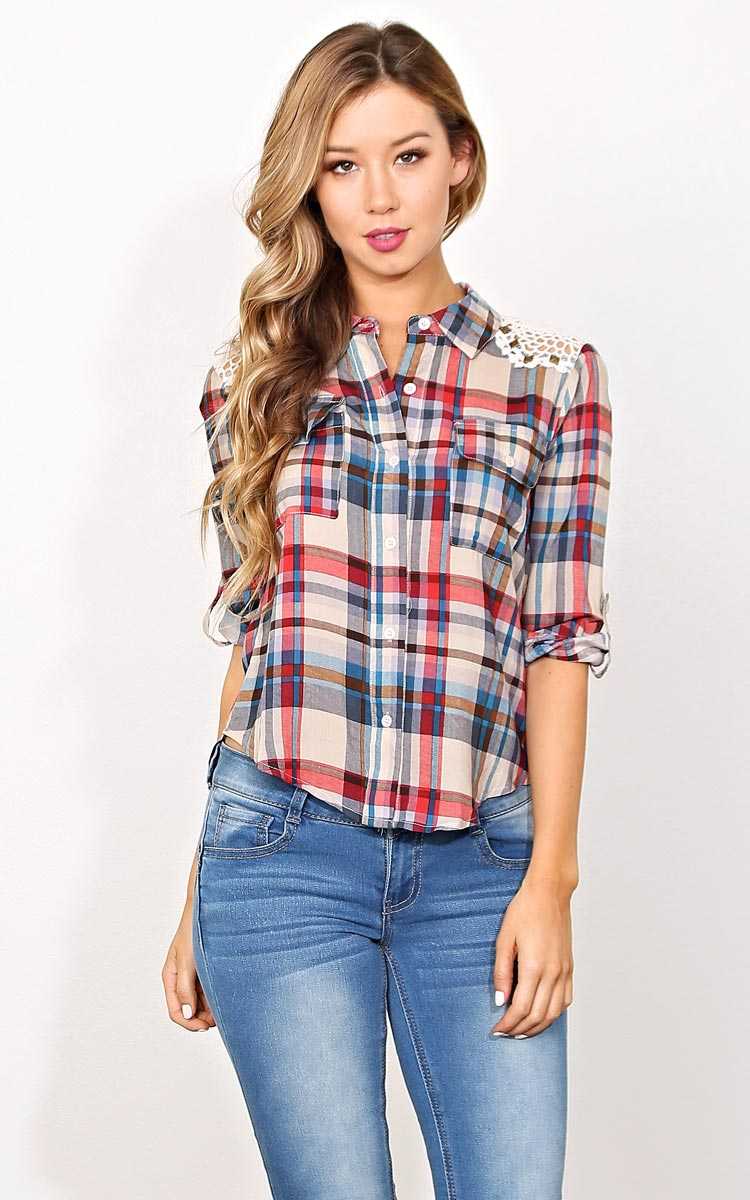 Small Town Girl Plaid Top - - Blue Combo in Size by Styles For Less