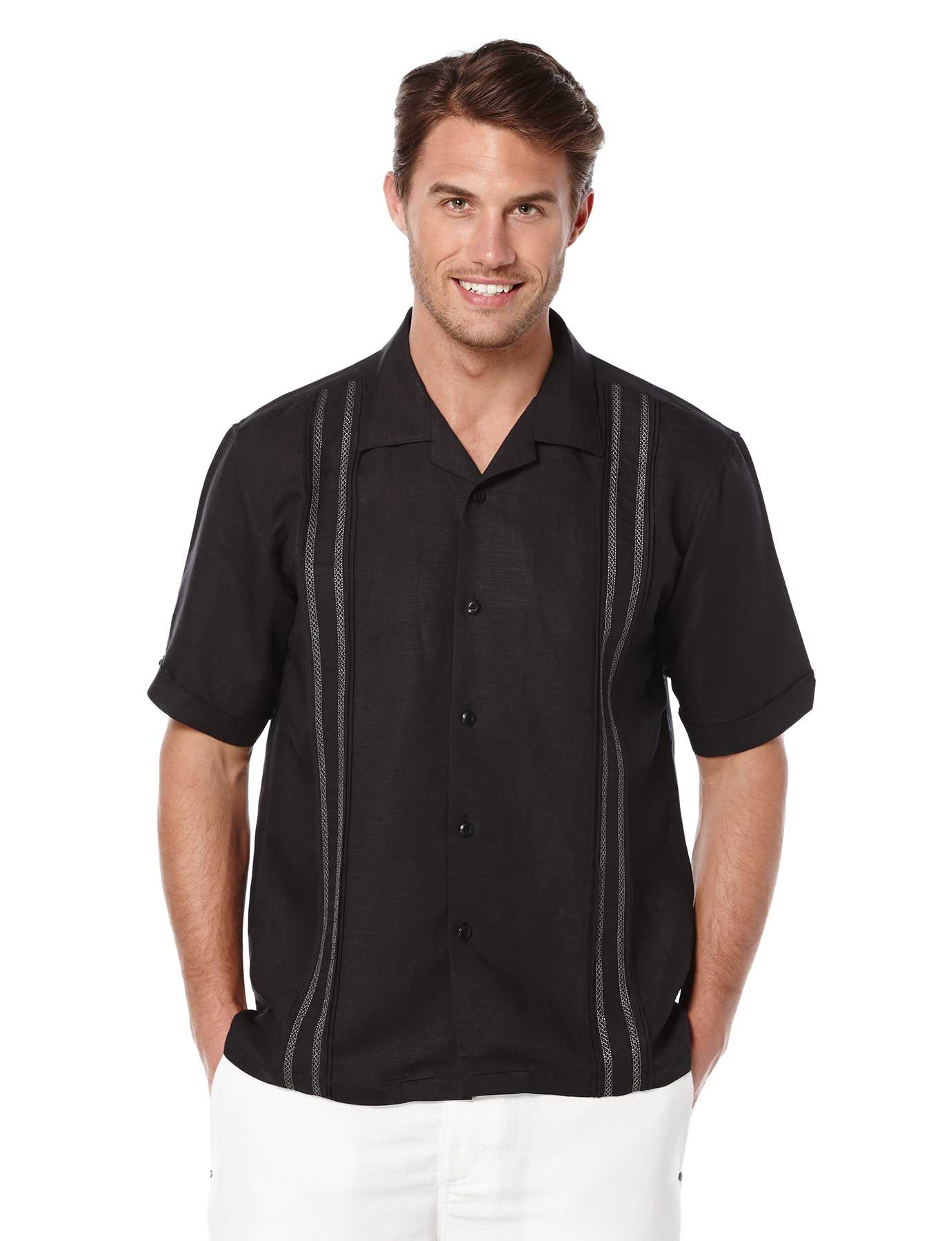 Cubavera Short Sleeve Linen Tuck With Embroidery