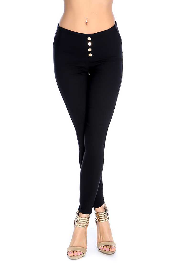Black Button Detail Leggings