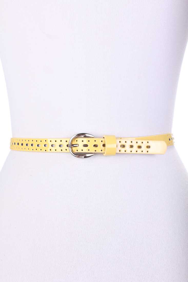Yellow Shiny Perforated Faux Leather Cute Belt