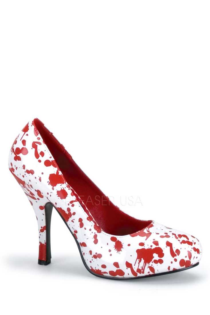 White Red Blood Splattered Zombie Pump High Heels Patent