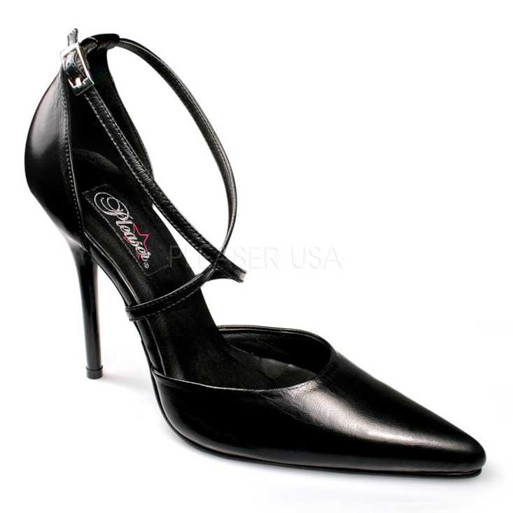 Black Cross Strap Pointed Toe High Heels Leather