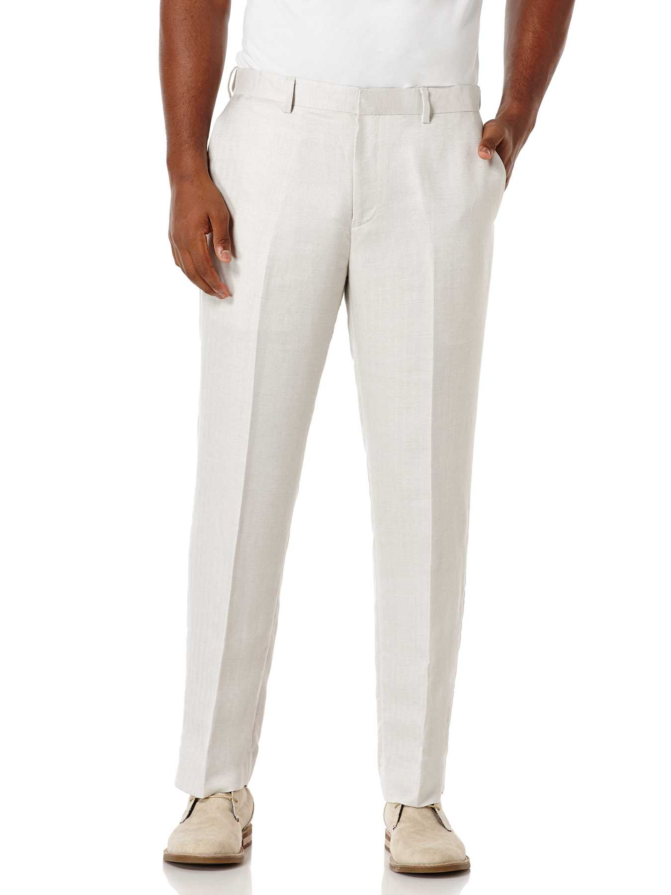 Cubavera Linen Flat Front Herringbone Pant With Motion Waistband