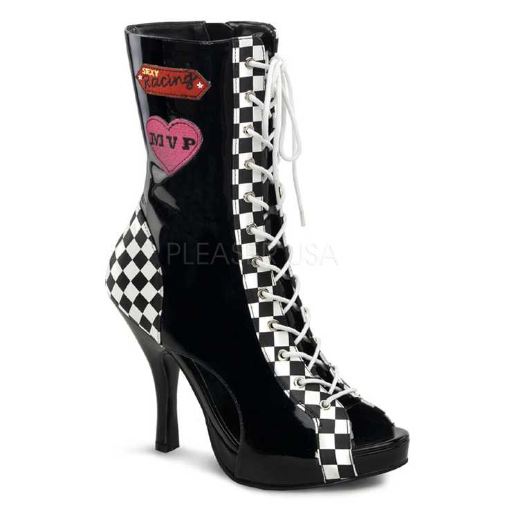 Black Patent Race Car Style Ankle Boots