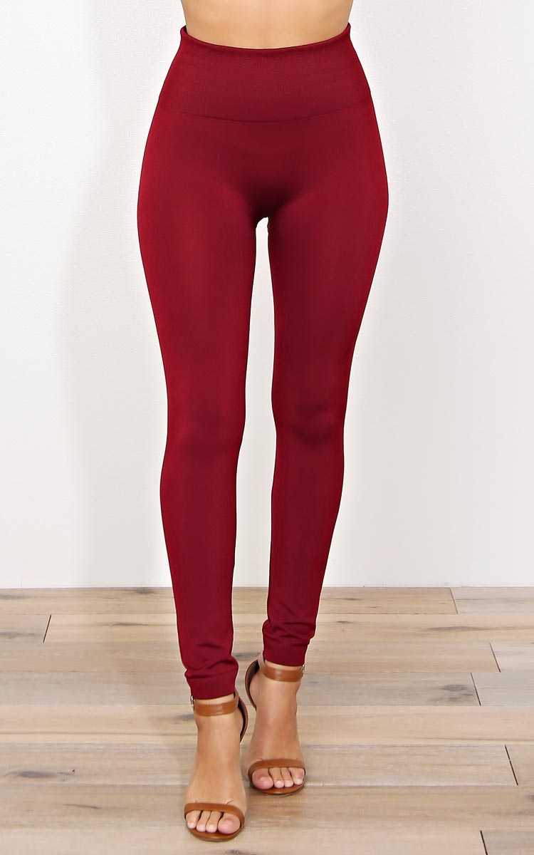 Burgundy Fleece Lined Leggings - N/S - Burgundy by Styles For Less