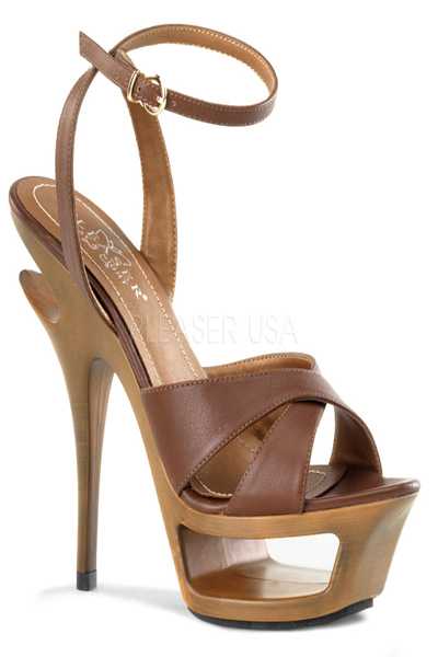 Brown Leather Ankle Wrap Sandal Platform High Heels