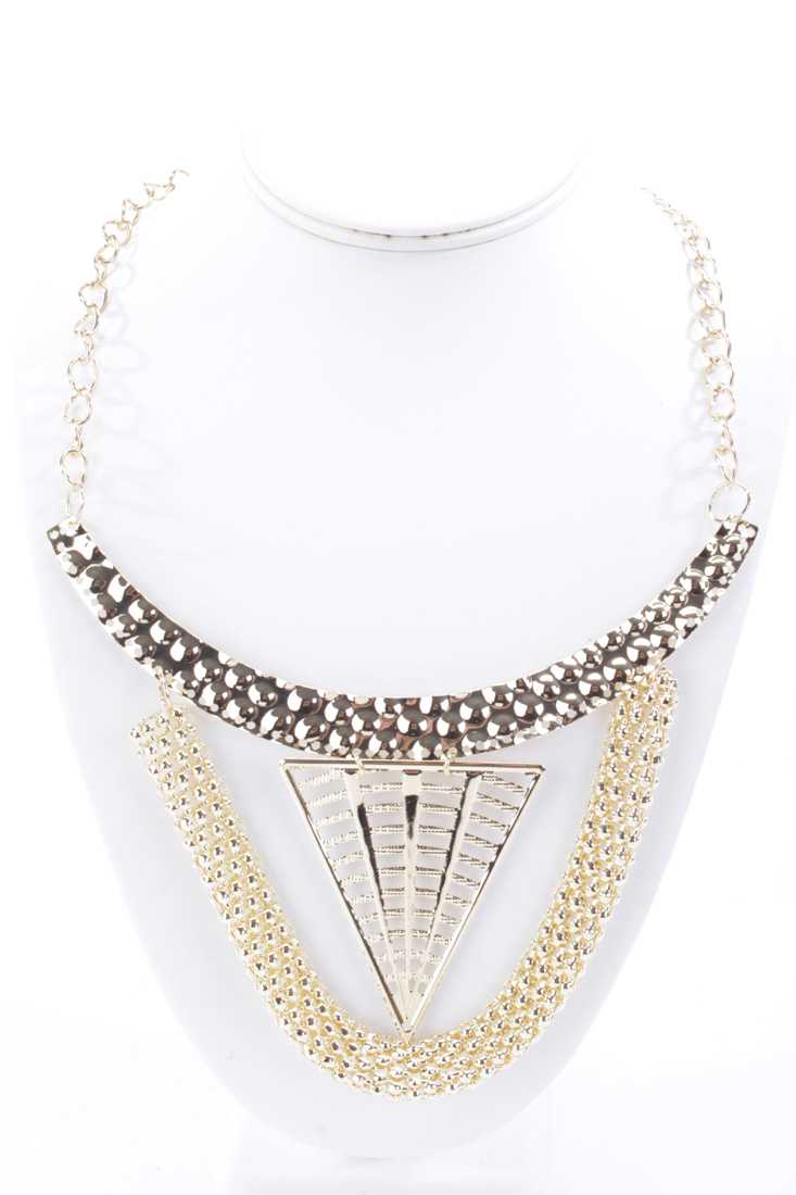 Gold Textured Pendants with Cutout Design Statement Necklace