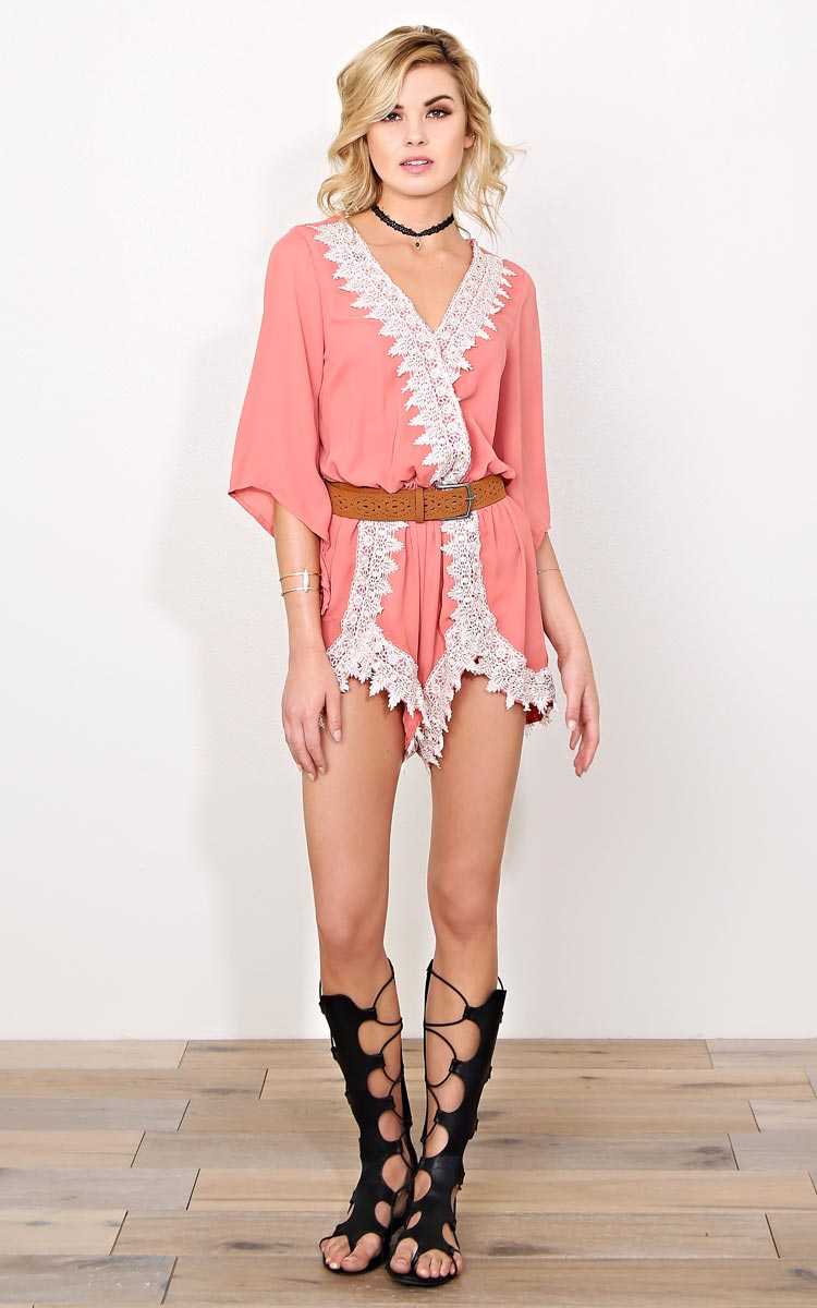 La Mesa Woven Romper - LGE - Salmon in Size Large by Styles For Less