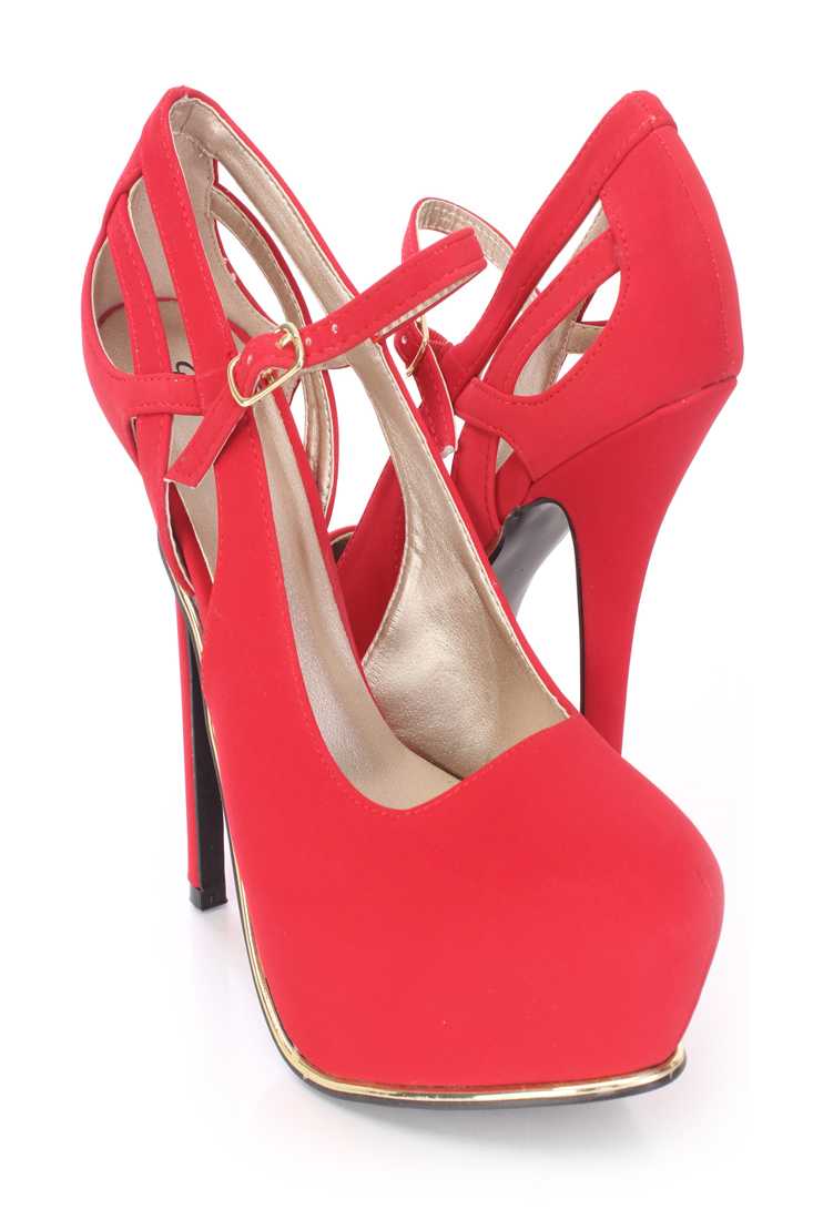 Dark Red Platform Maryjane Heels Nubuck