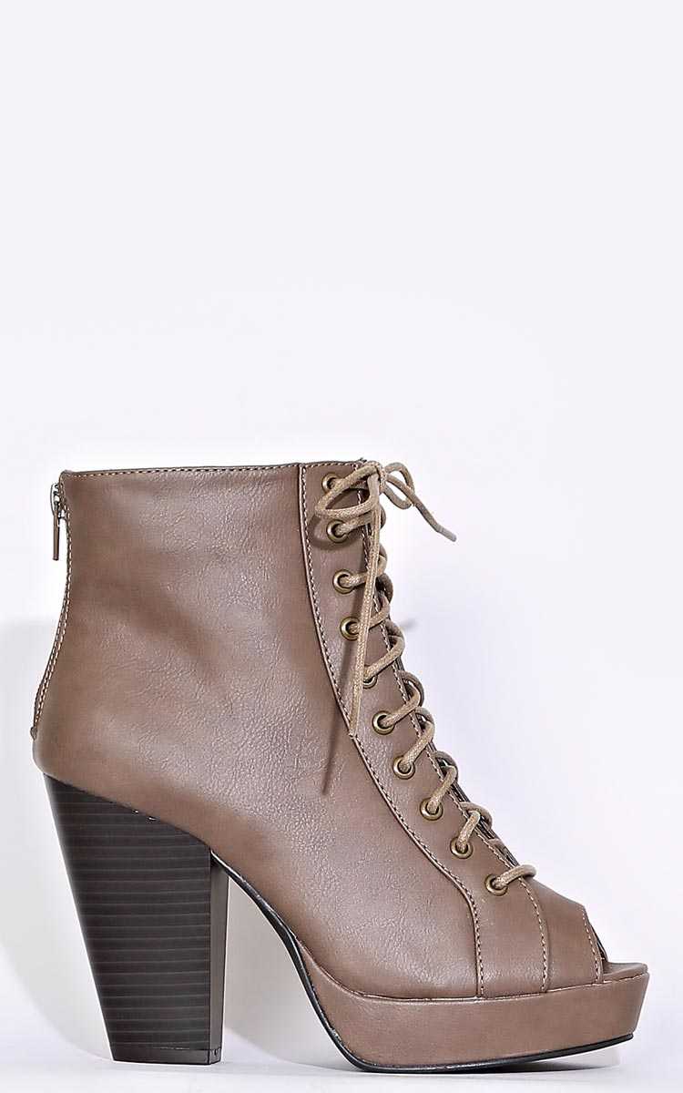 WILD DIVA LOUNGE Madison Peep Toe Bootie - Taupe in Size 10 by Styles For Less
