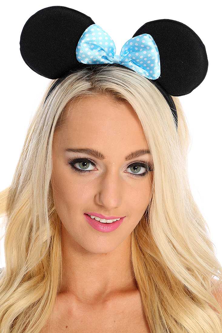 Baby Blue Polka Dot Print Bow Mouse Ears