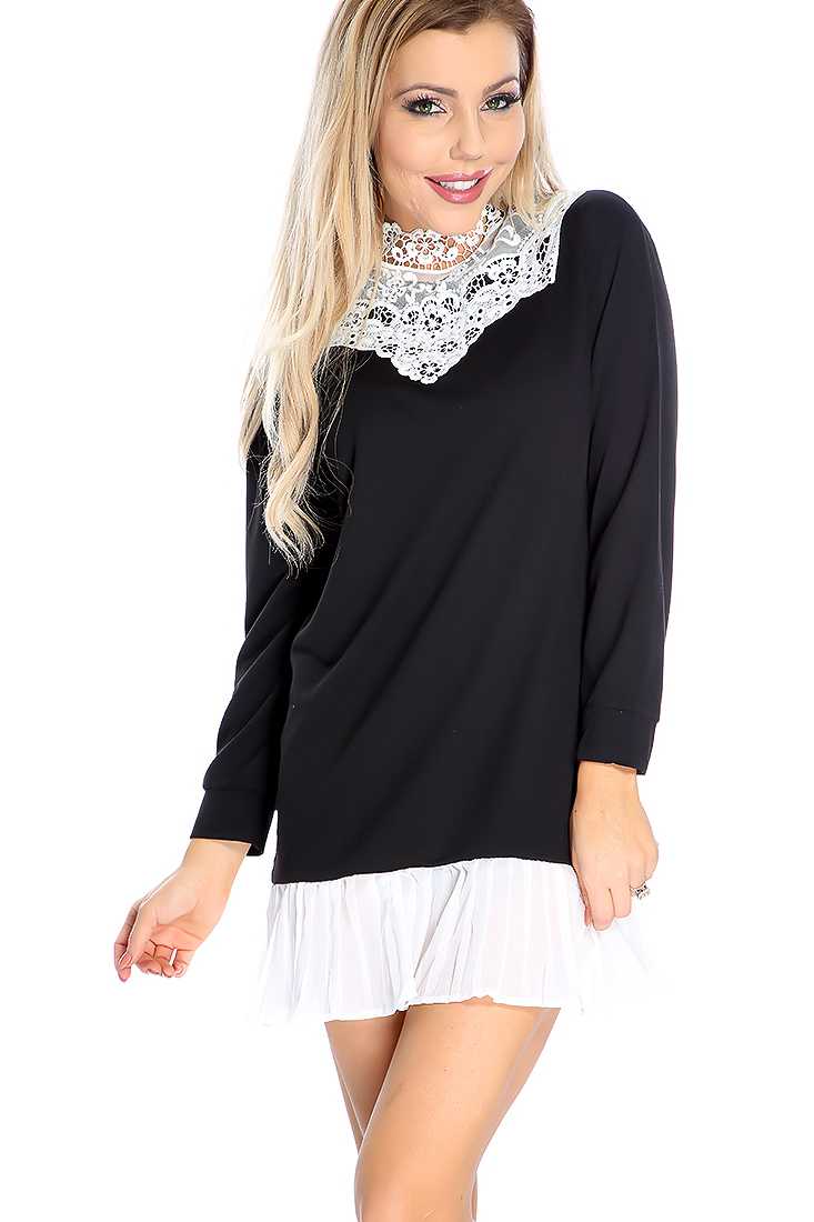 Casual Black Grey Crochet Detailing Long Sleeve Dress