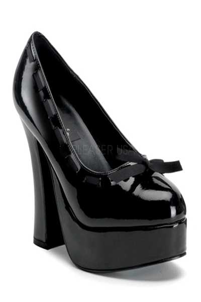 Black Patent Ribbon Trim Bow High Heels