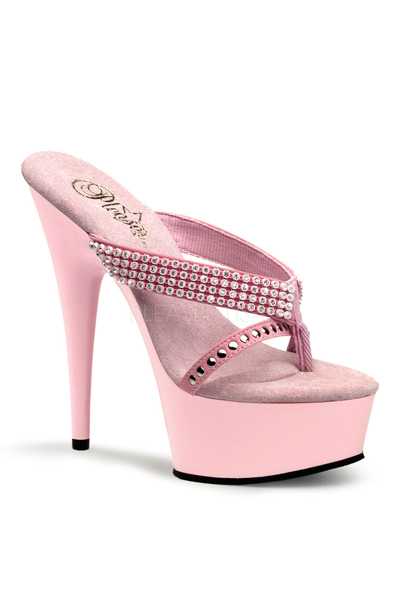Baby Pink Rhinestone Studded Thong High Heels