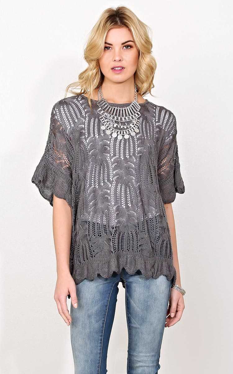 Chelsea Eyelet Knit Poncho - SML - Med Grey in Size Small by Styles For Less