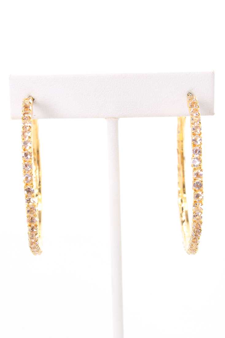 Gold Rhinestone High Polish Metal Hoop Earrings