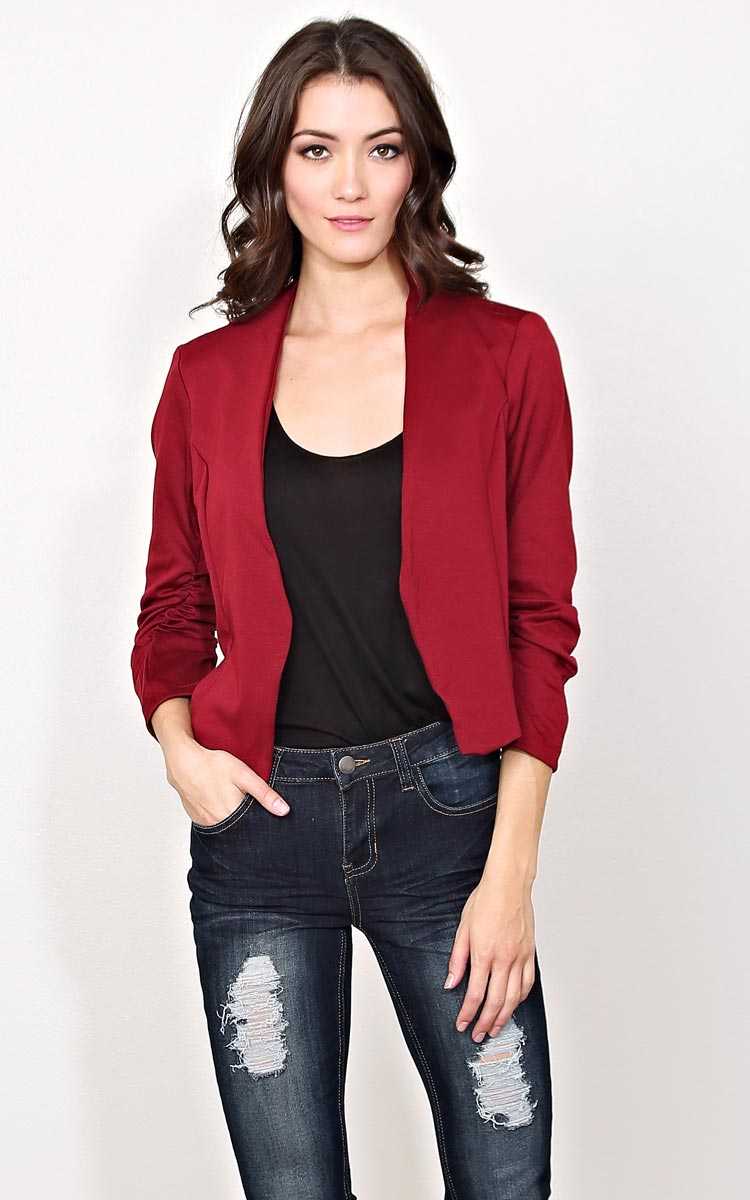 Let's Get Started Knit Blazer - SML - Burgundy in Size Small by Styles For Less