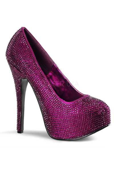 Purple Satin Rhinestone Platform Pump High Heels