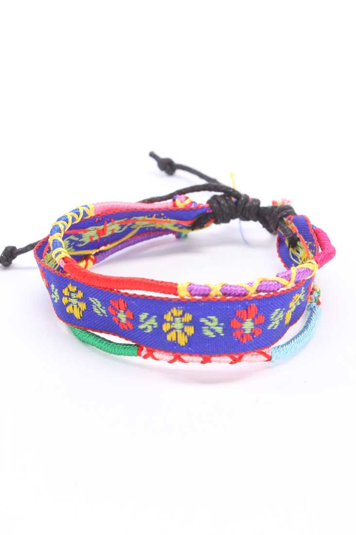 Royal Blue Floral Embroidered Triple Band Summer Bracelet