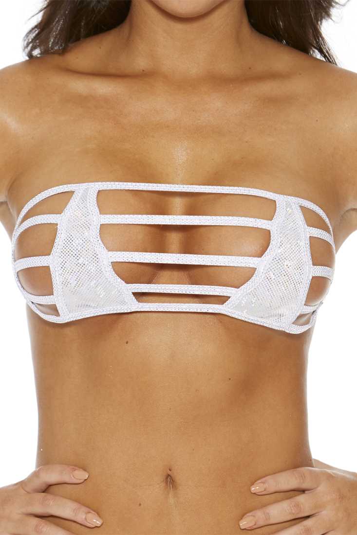 White One Piece Sparkle B Dazzle Hologram Strappy Bandeau Top