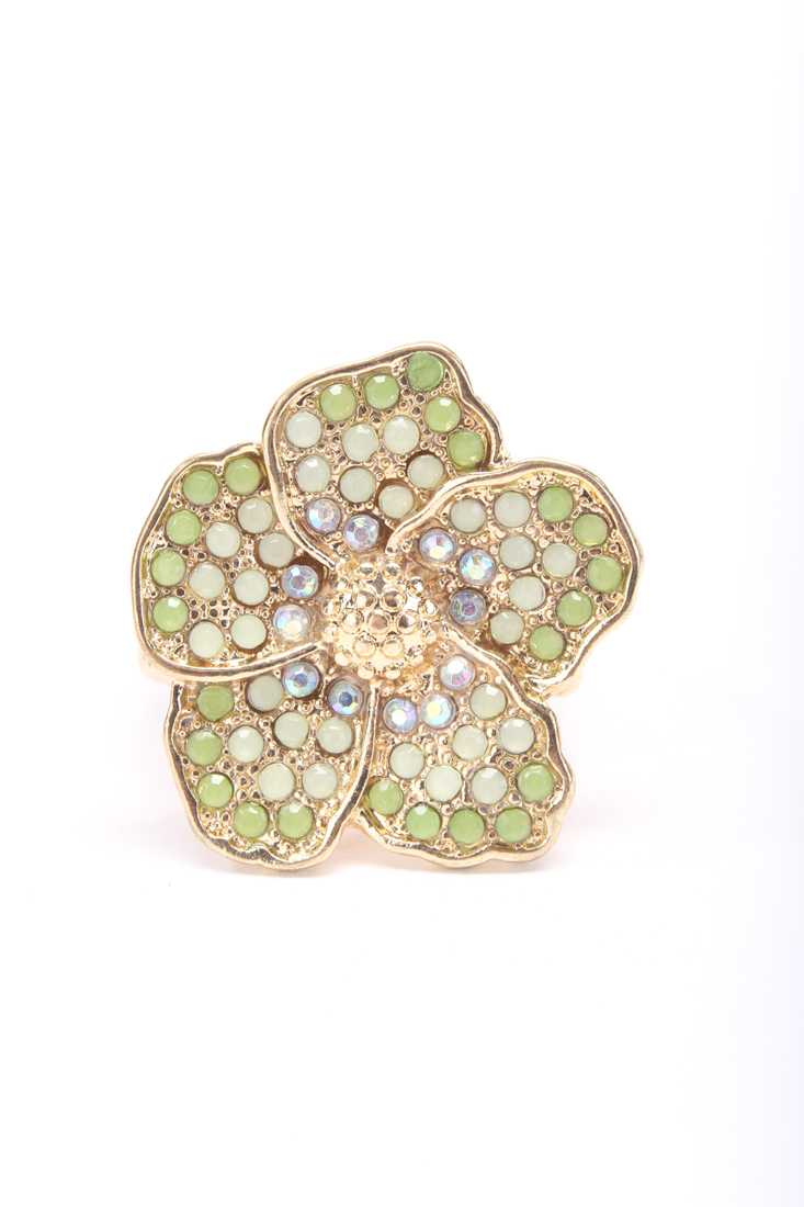 Lime High Polish Faux Diamond Gemstone Accent Flower Ring