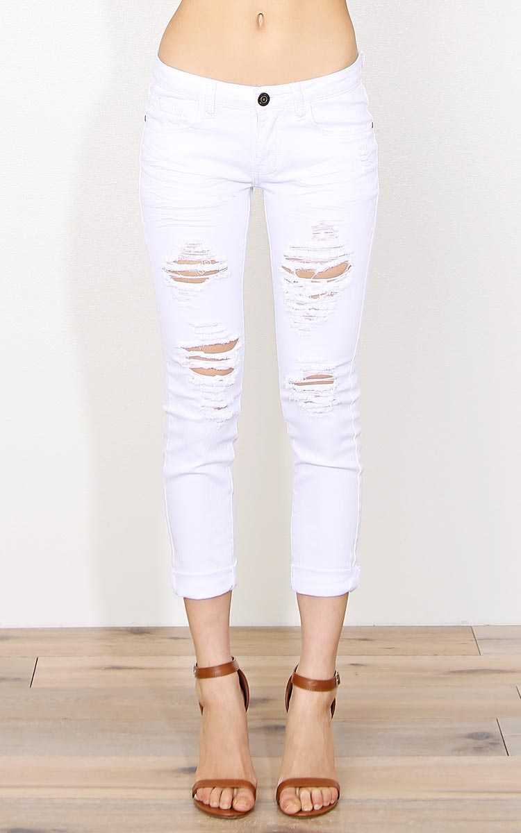 Machine Presley Distressed Jeans - White Destroyed in Size by Styles For Less