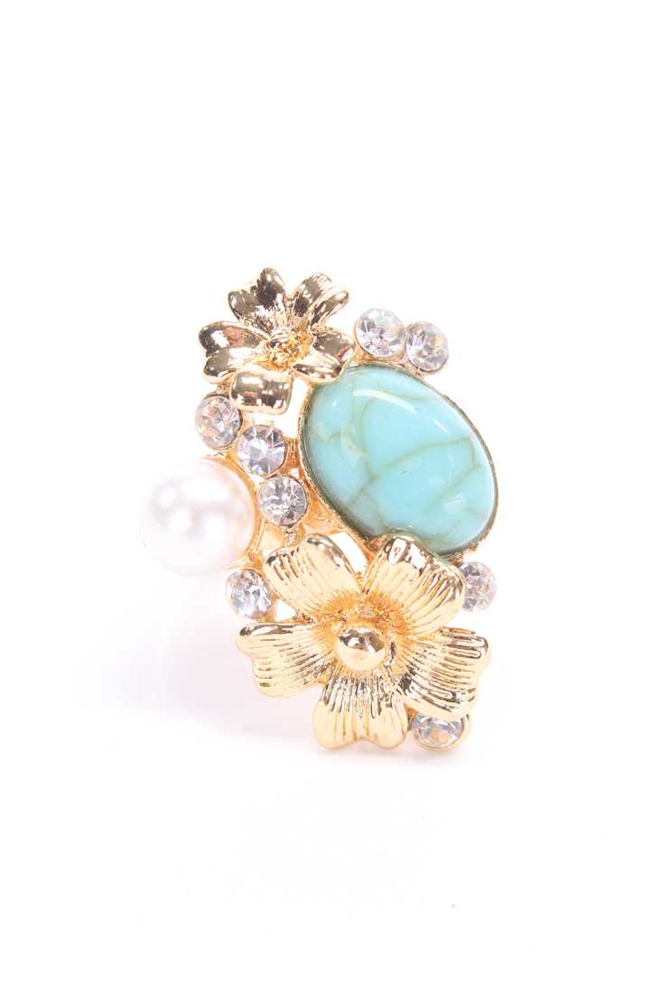 Turquoise Gold High Polish Metal Cute Cluster Ring