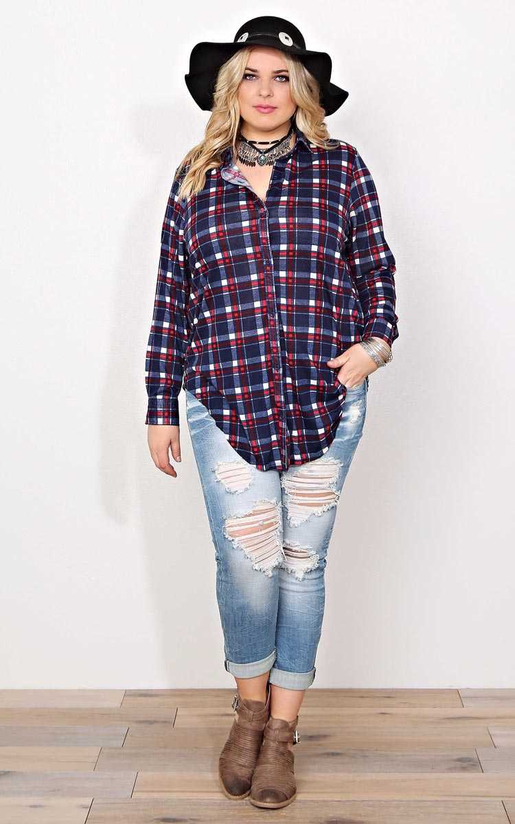 Plus Size Patriotic Knit Plaid Top - Navy Combo in Size by Styles For Less