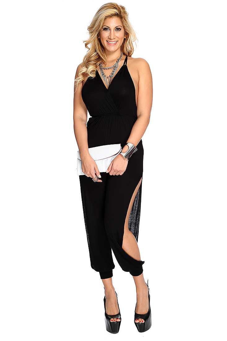Black Slit Side Sexy Jumpsuit