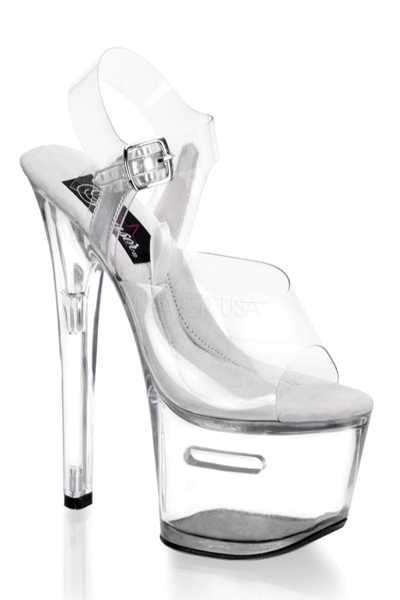 Clear Polyvinyl Tip Jar Slot Ankle Buckle Platform High Heels