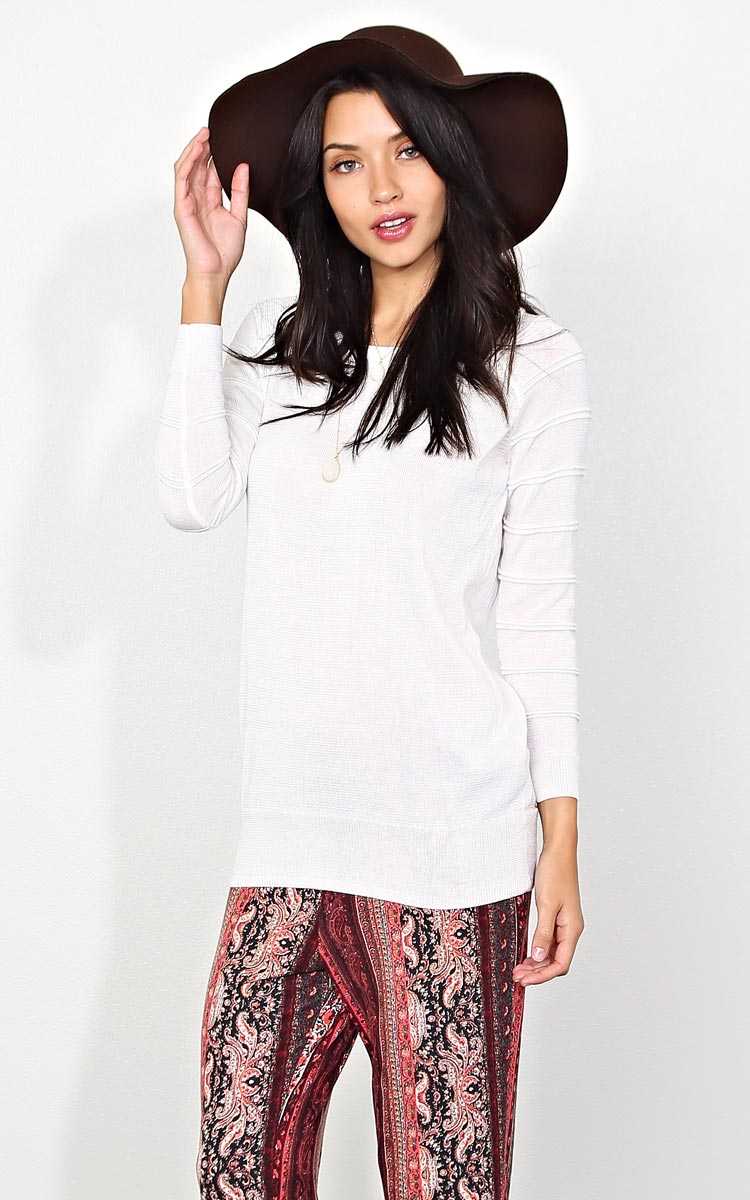 Natural Ribbed Sweater Knit Top - LGE - White in Size Large by Styles For Less