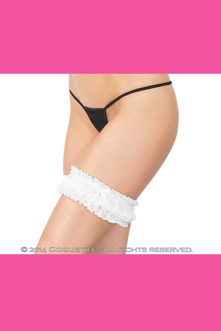 White Bow 1 PC Gathered Mesh Leg Garter