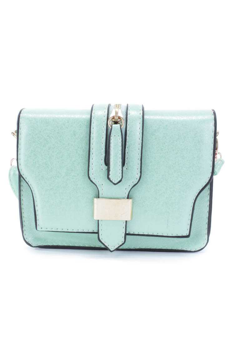 Mint Faux Leather Zipper Accent Handbag