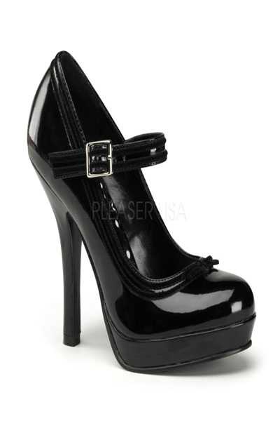 Black Patent Almond Toe Mary Jane Pumps