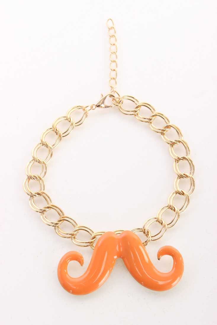 Orange Lacquer Mustache Charm Bracelet