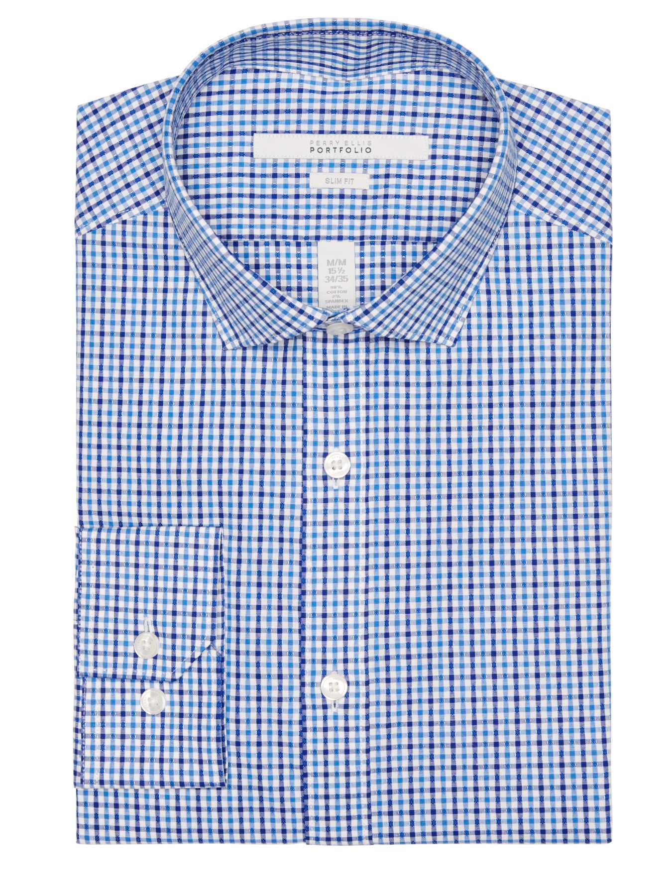 Perry Ellis Slim Fit Mini Gingham Dress Shirt