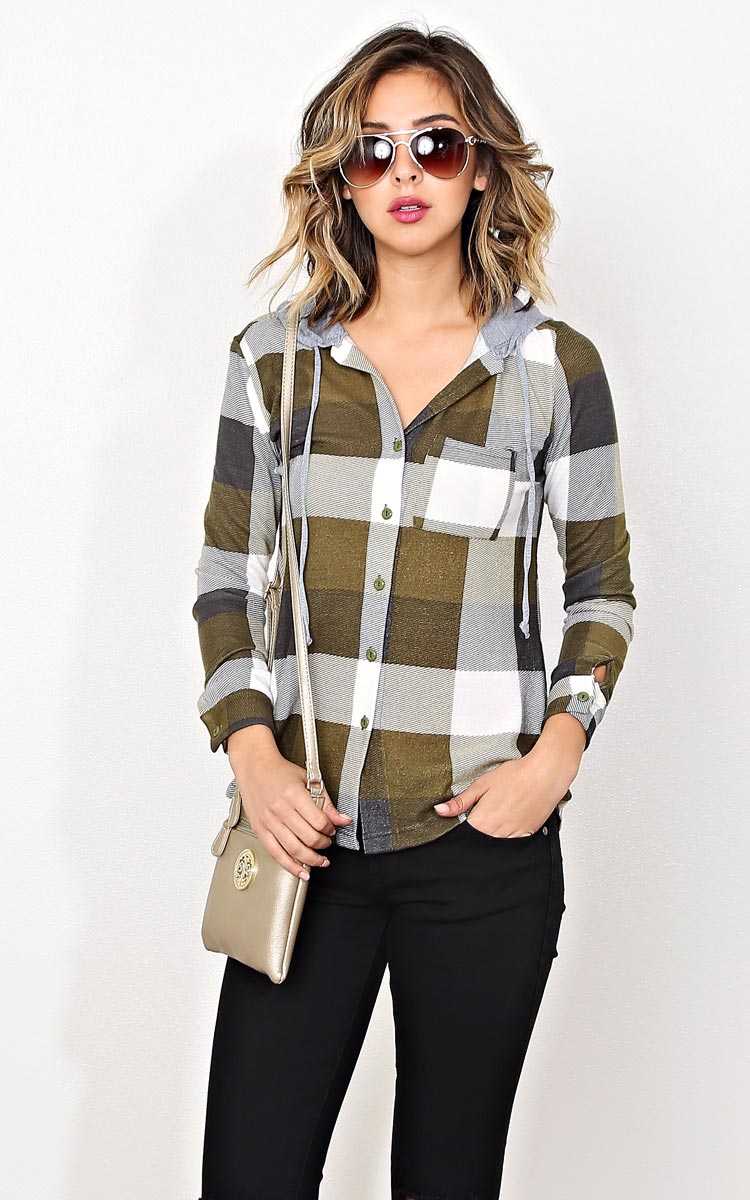 City Chic Basic Plaid Top - MED - Olive Combo in Size Medium by Styles For Less