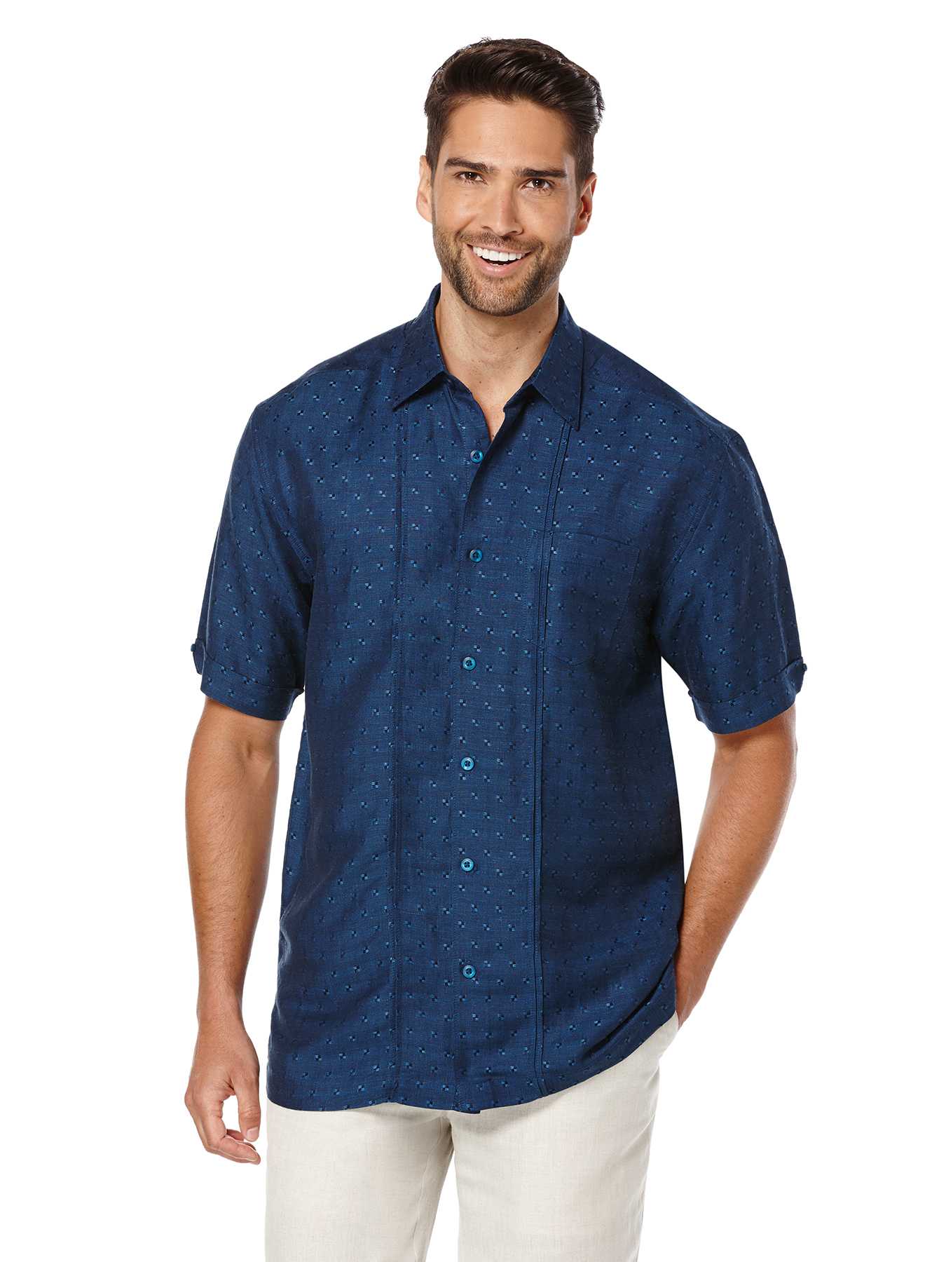 Cubavera Short Sleeve 1 Pocket Dobby Texture with Tucks Shirt