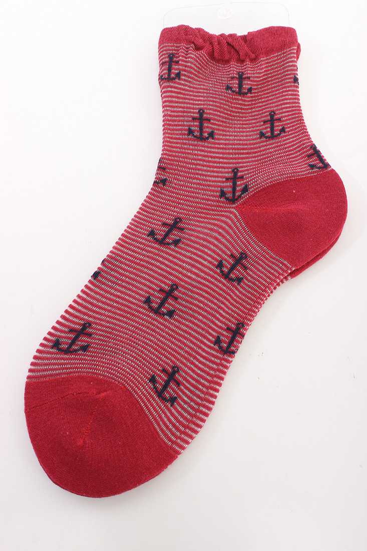 Burgundy Anchor Print Ankle Socks