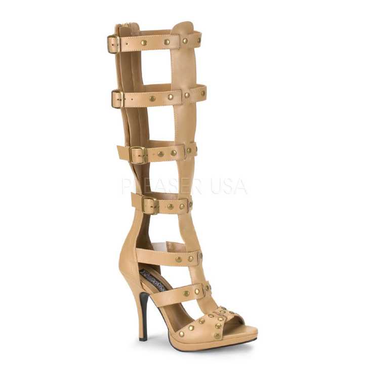 Tan Faux Leather Buckled Gladiator High Heels