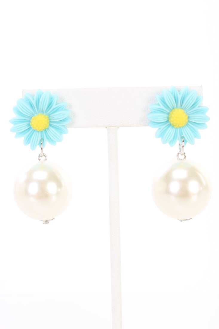 Aqua Sunflower Shimmer Bead Dangle Earrings