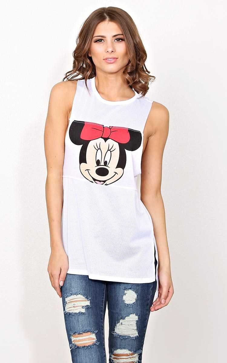 Minnie Mouse Mesh Muscle Tank - - White in Size by Styles For Less